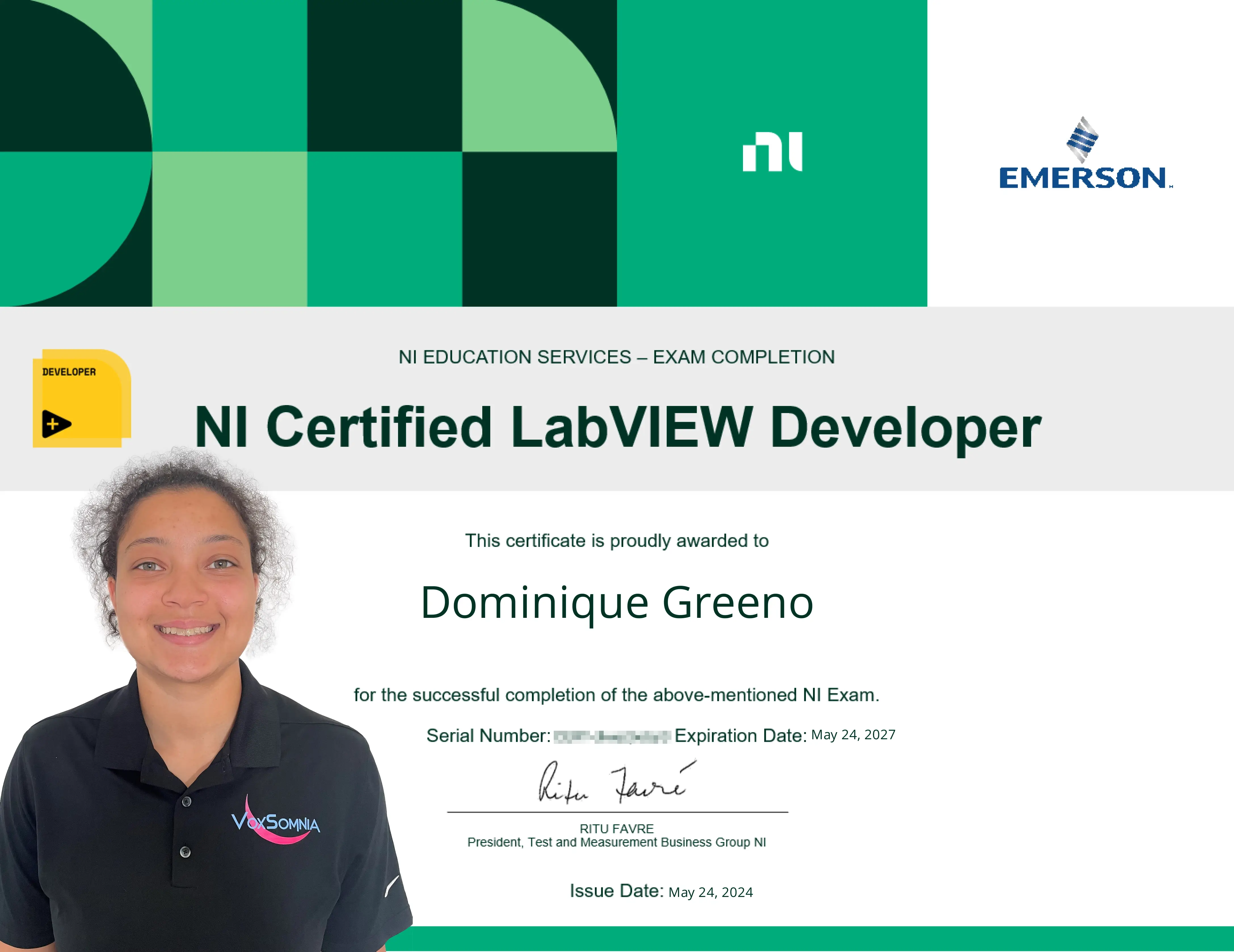 Dominique Green with CLD Certificiate